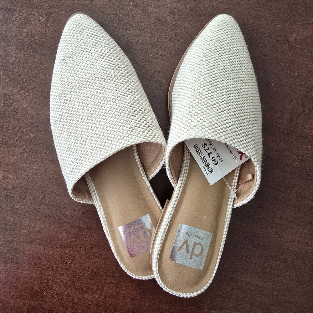 DV by Dolce Vita Women's Cream Linen Bkend Mules